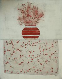 Blumentopf rot, 70x55 cm, Akryl, Blattgold, &Ouml;lkreide