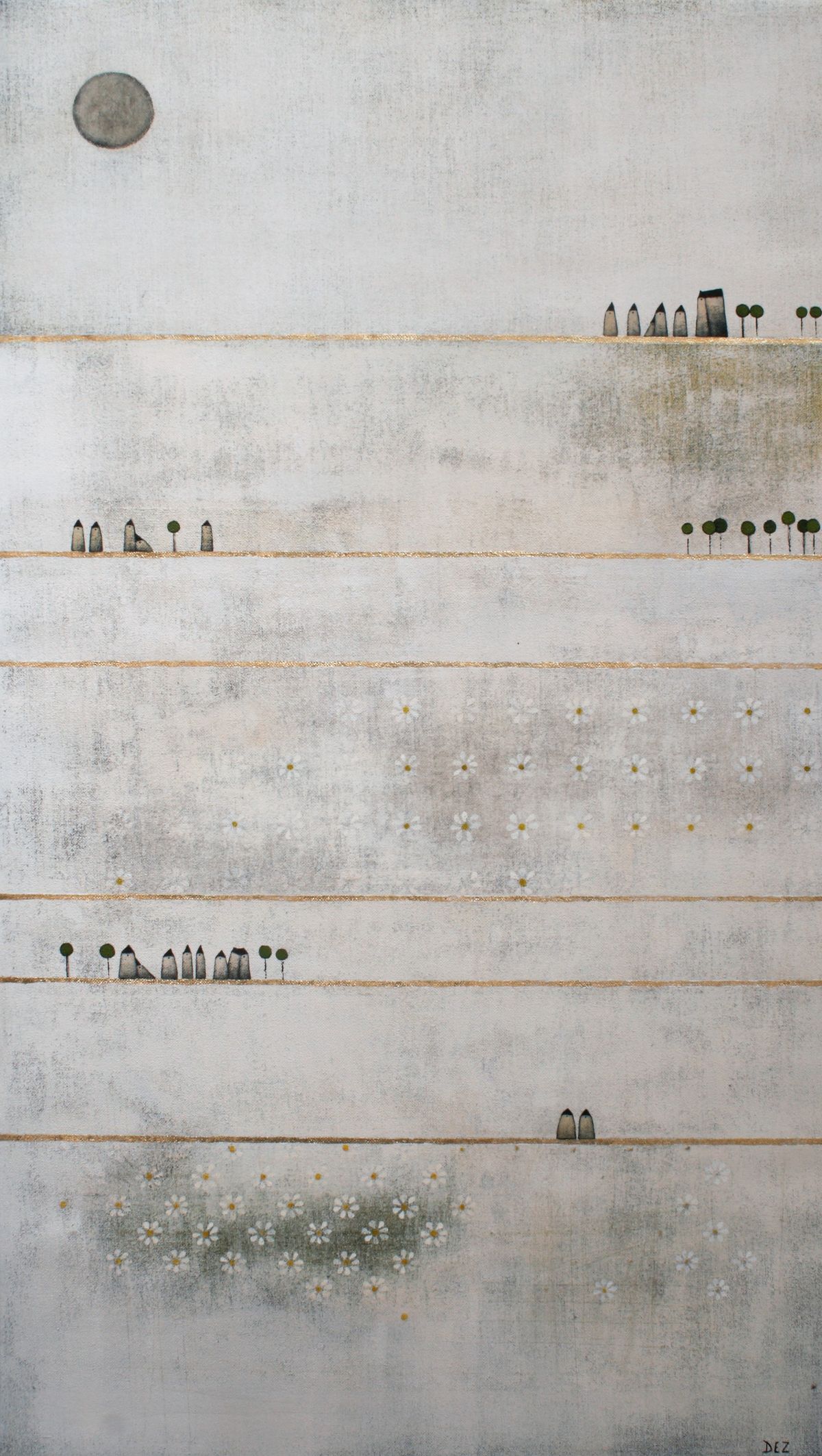 wei&szlig;e Landschaft, 105x60 cm, Akryl, Blattgold